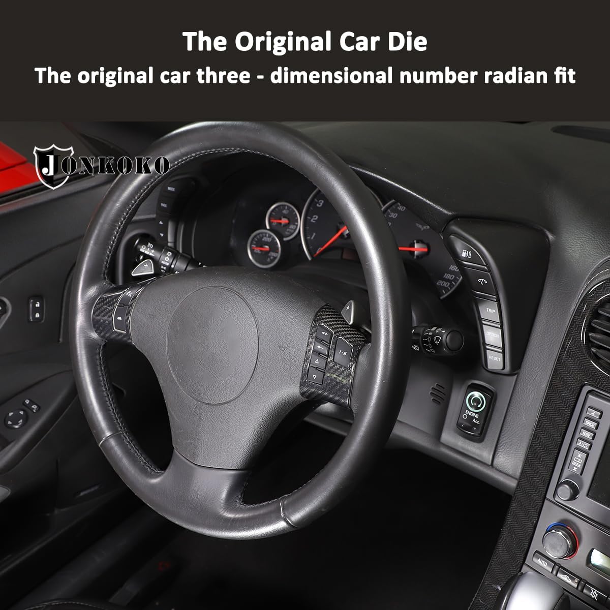Adhesivos de botón de volante de automóvil de fibra de carbono suave para Chevrolet Corvette C6 2005-2013 (100% fibra de carbono real, negro)