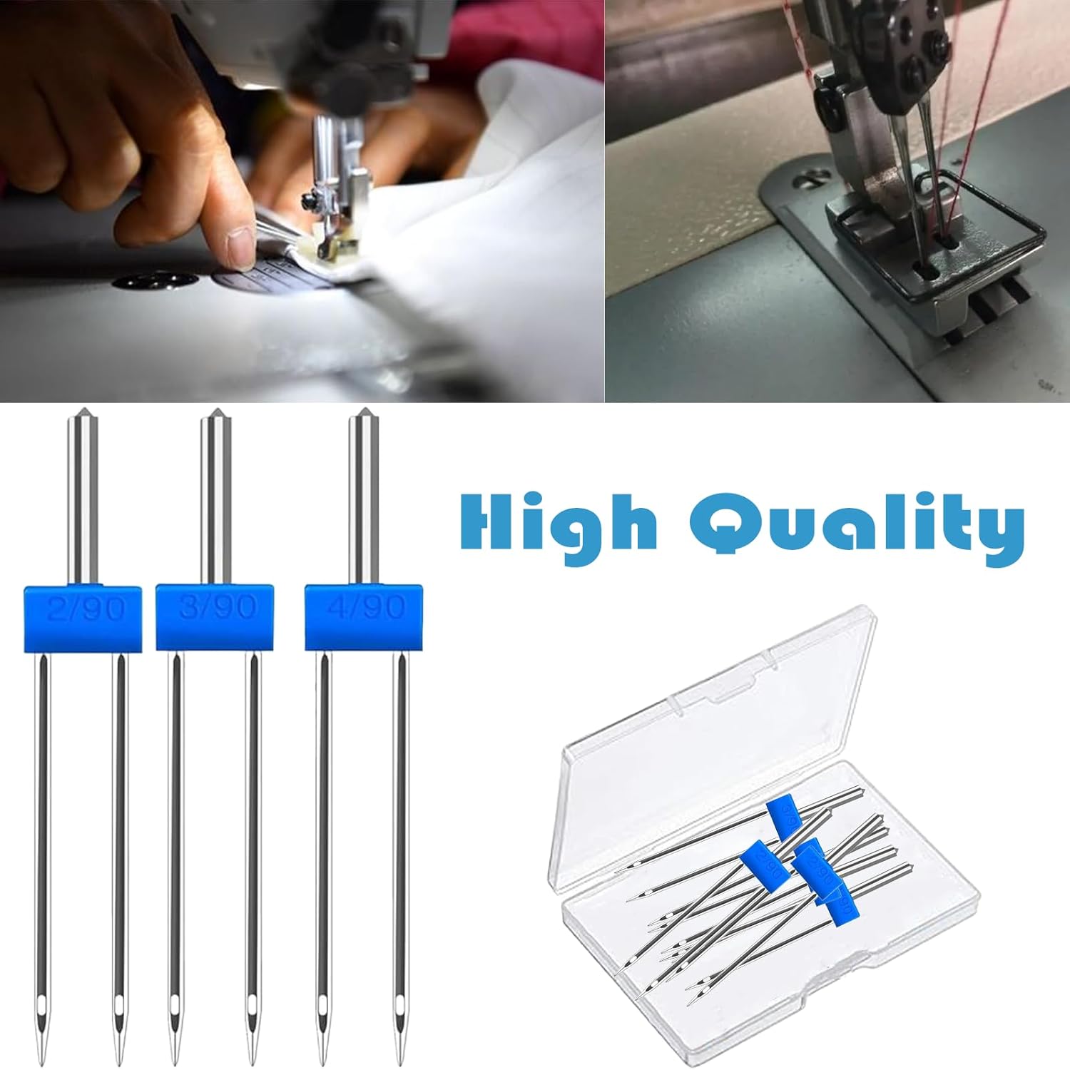 Juego de 2 agujas gemelas para máquina de coser doméstica, agujas dobles para máquina de estirar, pasadores dobles para máquina de coser, 3 pines