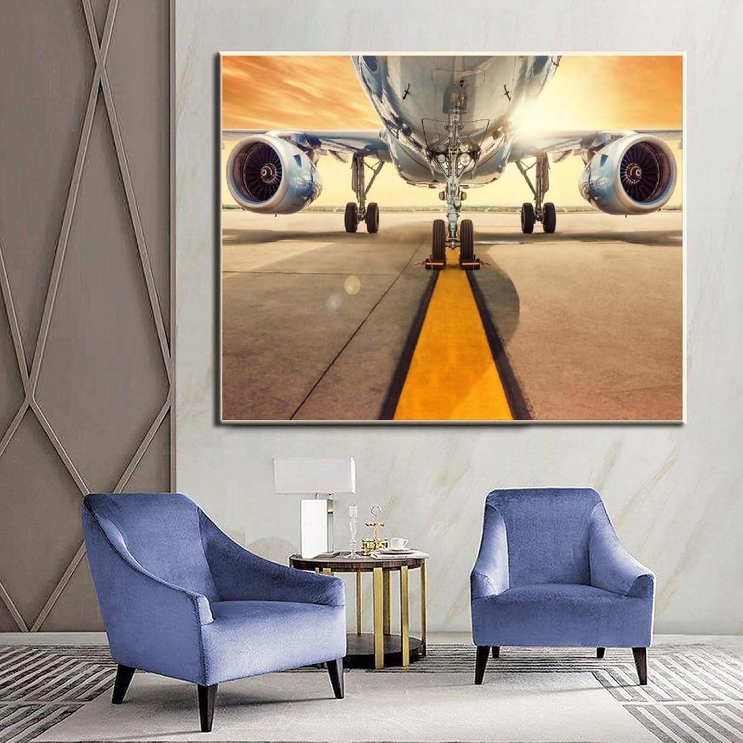 Arte de pared con turbina de avión, pasarela, póster de fotos de aviación, arte de pared de viaje, pintura en lienzo colorida para dormitorio, sala