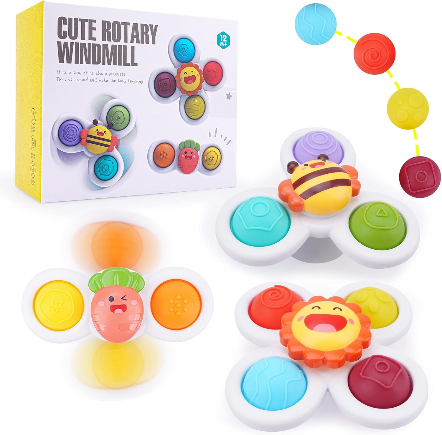 Juguetes sensoriales para niños pequeños de 1 a 3 años, juguete giratorio con ventosa, idea de regalo para bebé para niño y niña