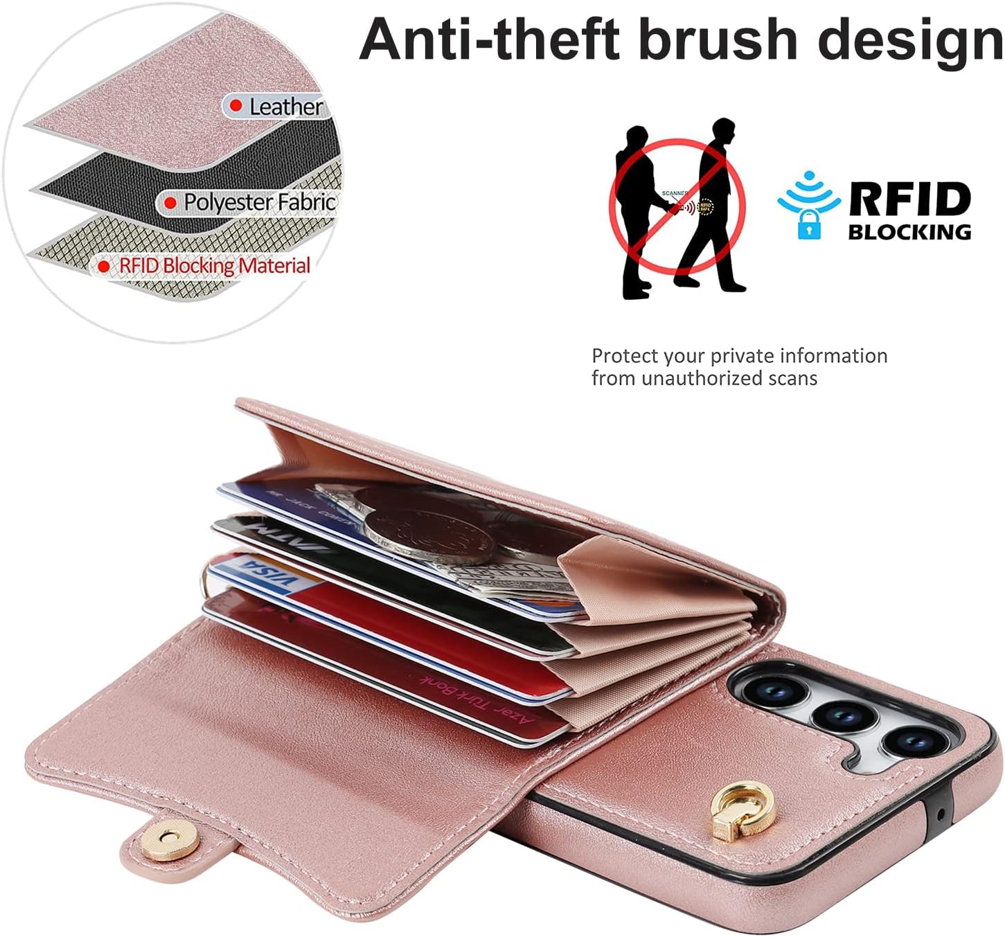 Asuwish Funda para teléfono Samsung Galaxy S23 Plus S23+ 5G Funda tipo cartera con bloqueo RFID, tarjetero y correa cruzada de muñeca, soporte para