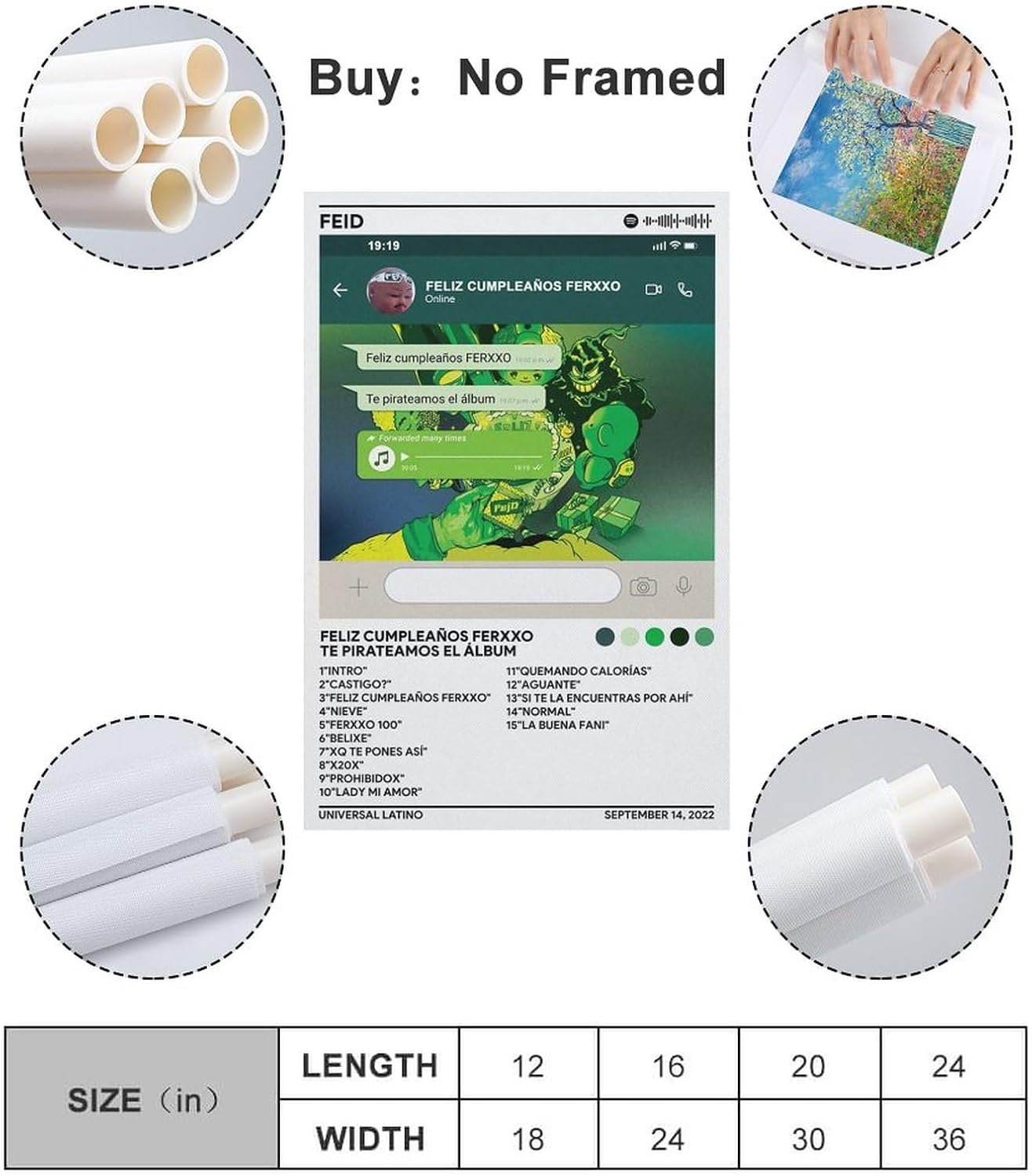 DAXXIN Feid – Póster de 3 lienzos con texto en inglés Feliz Cumpleaños Ferxxo, pintura decorativa para pared, sala de estar, dormitorio, regalo, sin
