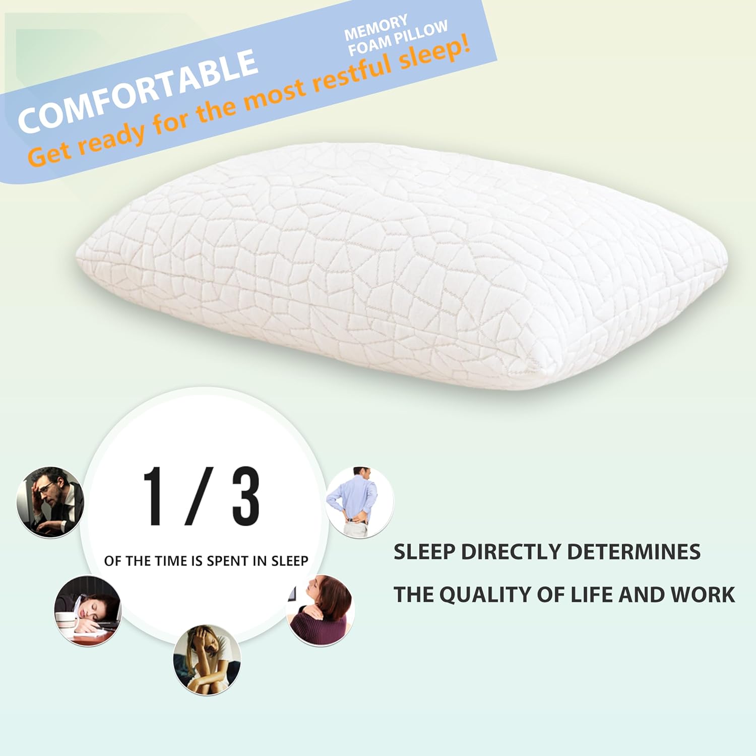 Almohada de espuma viscoelástica triturada, tamaño Queen (1 unidad), almohada de cama ajustable para personas que duermen boca abajo, cómoda