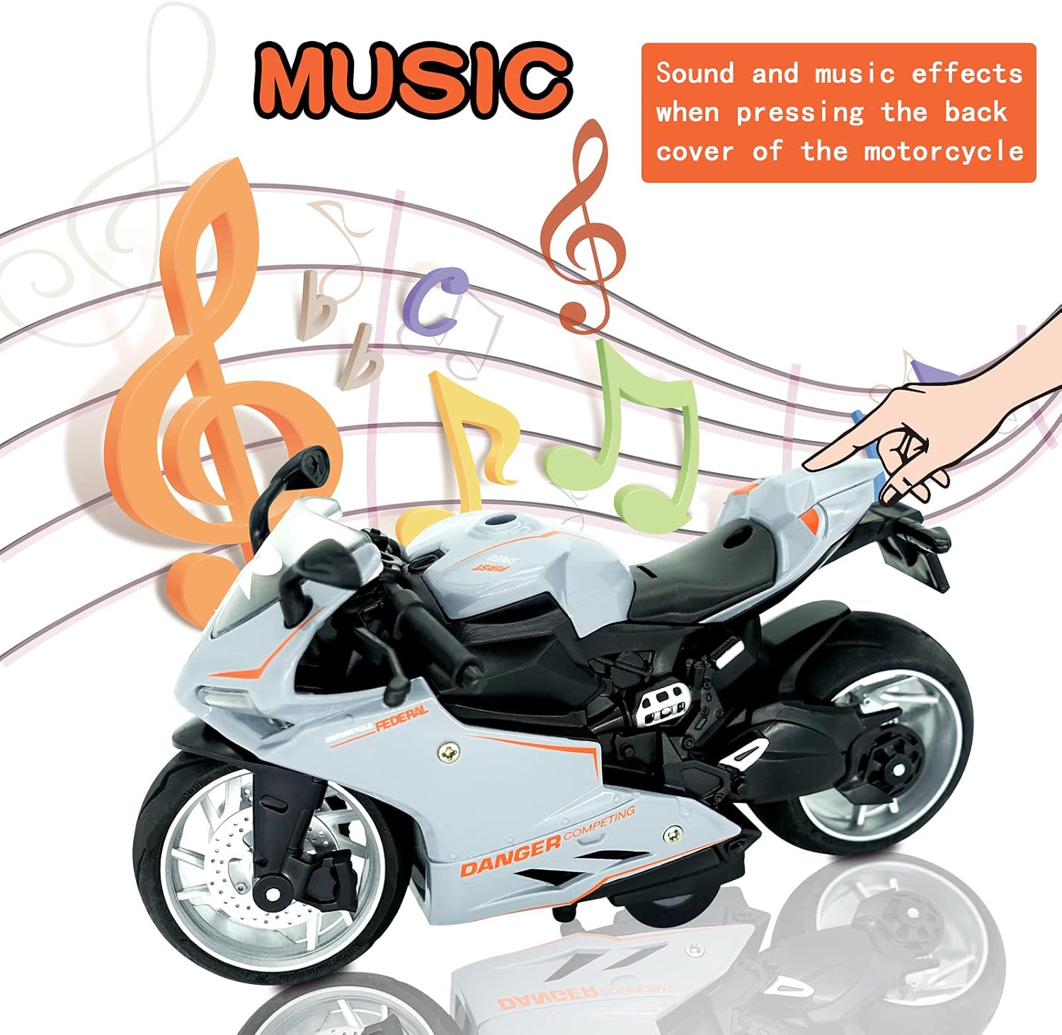 Motocicleta de juguete, juguete de motocicleta con sonidos y luces, juguete de modelo de motocicleta a escala 112 para niños, vehículo de tracción