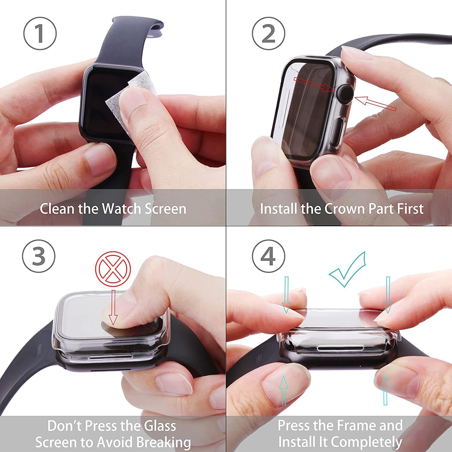Misxi – Juego de 2 fundas rígidas de policarbonato con protector de pantalla de vidrio templado para Apple Watch Series 456SE de 44 mm, ultrafina,