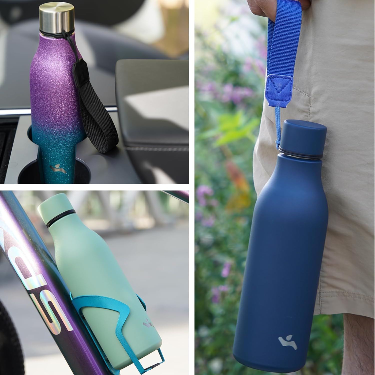 Botella de agua aislada con correa, botellas de vacío de acero inoxidable de doble pared de 18 onzas, botella de agua de metal, Oasis