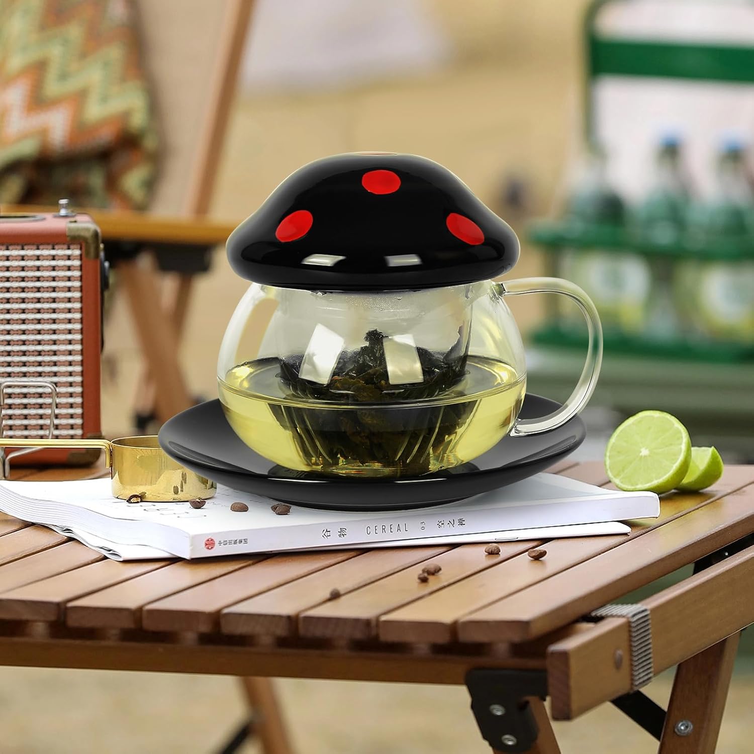 Juego de tazas de té de cerámica gótica con infusor y tapa, taza de té de cerámica gótica con infusor y tapa de 9.8 fl oz10 onzas para Halloween,