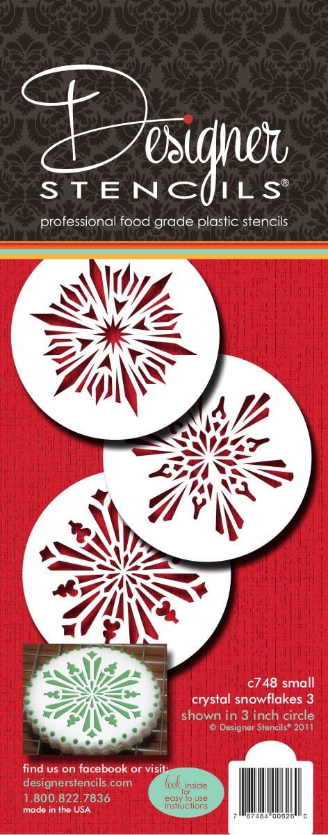 Designer Stencils Pequeños copos de nieve de cristal, 3 plantillas de galletas, beigesemitransparente