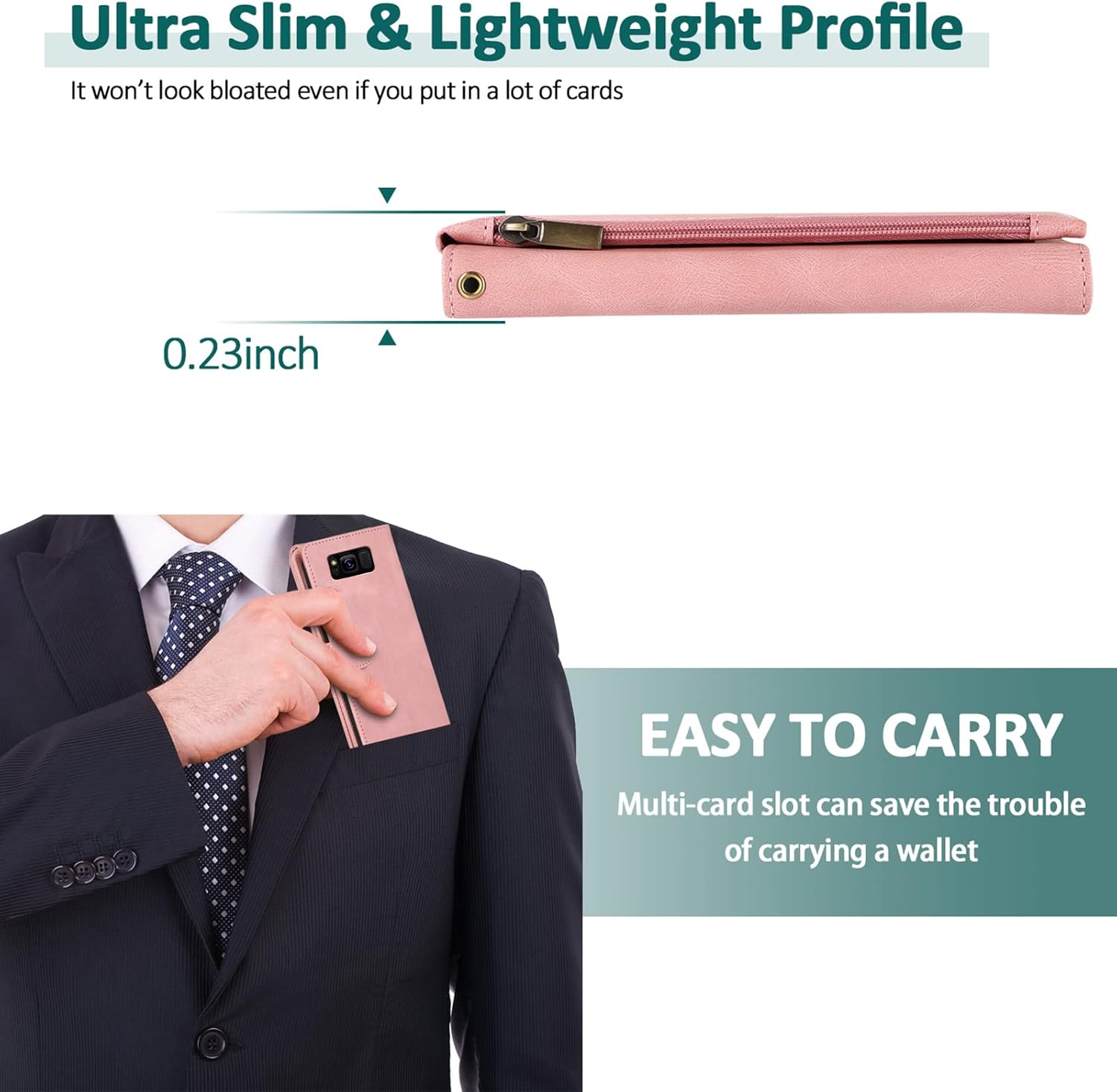 Asuwish Compatible con Samsung Galaxy S8 Active – Funda tipo cartera con protector de pantalla y cremallera de cuero retro, soporte para tarjetas,