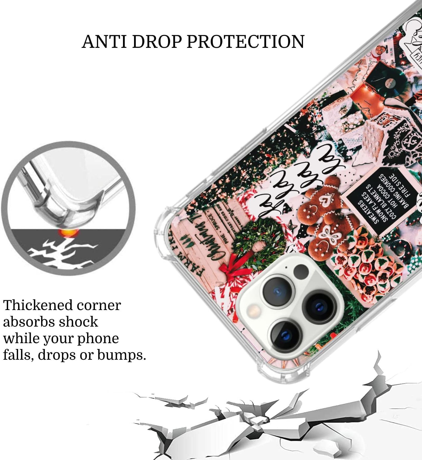 Funda de collage de Navidad de invierno para iPhone 15 Pro Max, diseño retro estético de Navidad de pan de jengibre y árbol para niñas, mujeres y