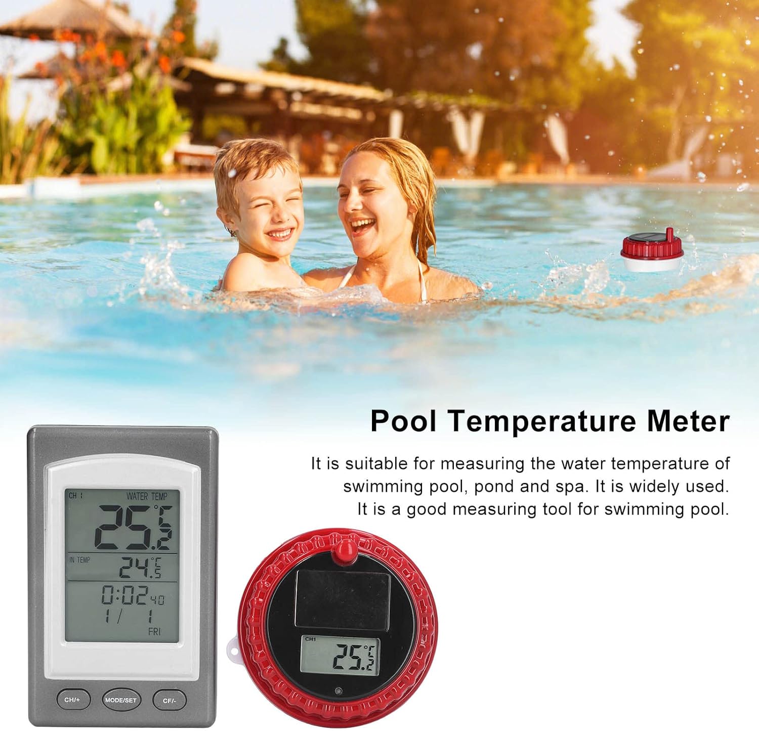 Termómetro inalámbrico para piscina, termómetro flotante para piscina y spa con alarma de temperatura, medidor digital remoto de temperatura del