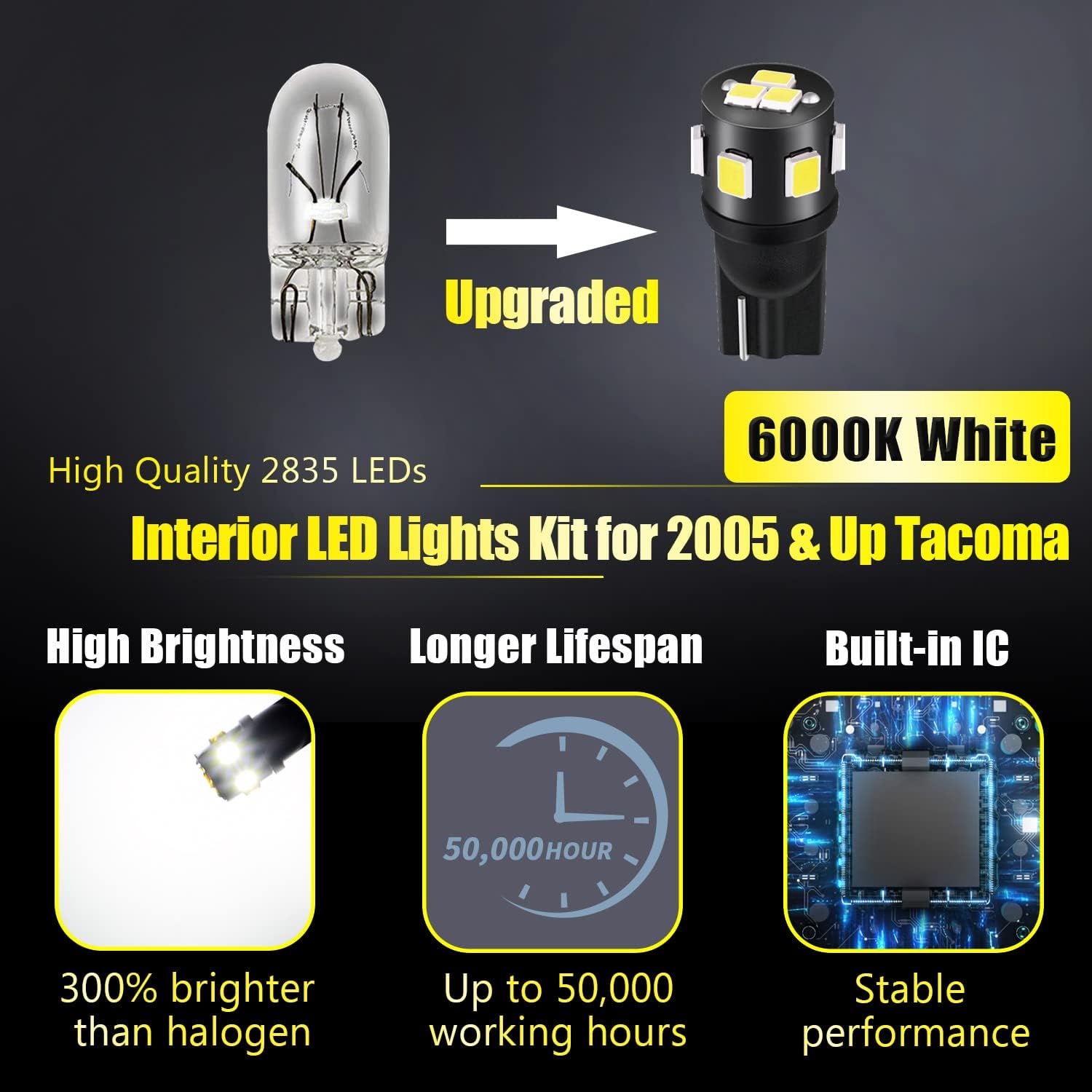Kit de 10 luces LED blancas Tacoma para Toyota Tacoma 2005 2006 2007 2008 2009 2010 2011 2012 2013 2014 2015 2016 2017 2018 2019 2020 2020 20020