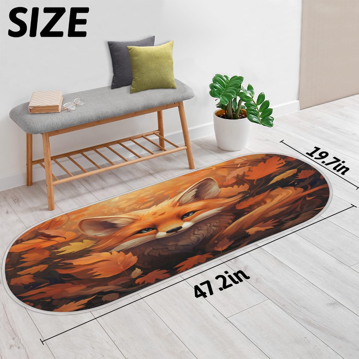 cfpolar Alfombra de baño de hojas de arce de lobo, antideslizante, tapete de baño de microfibra absorbente, lavable a máquina, tapete ovalado de