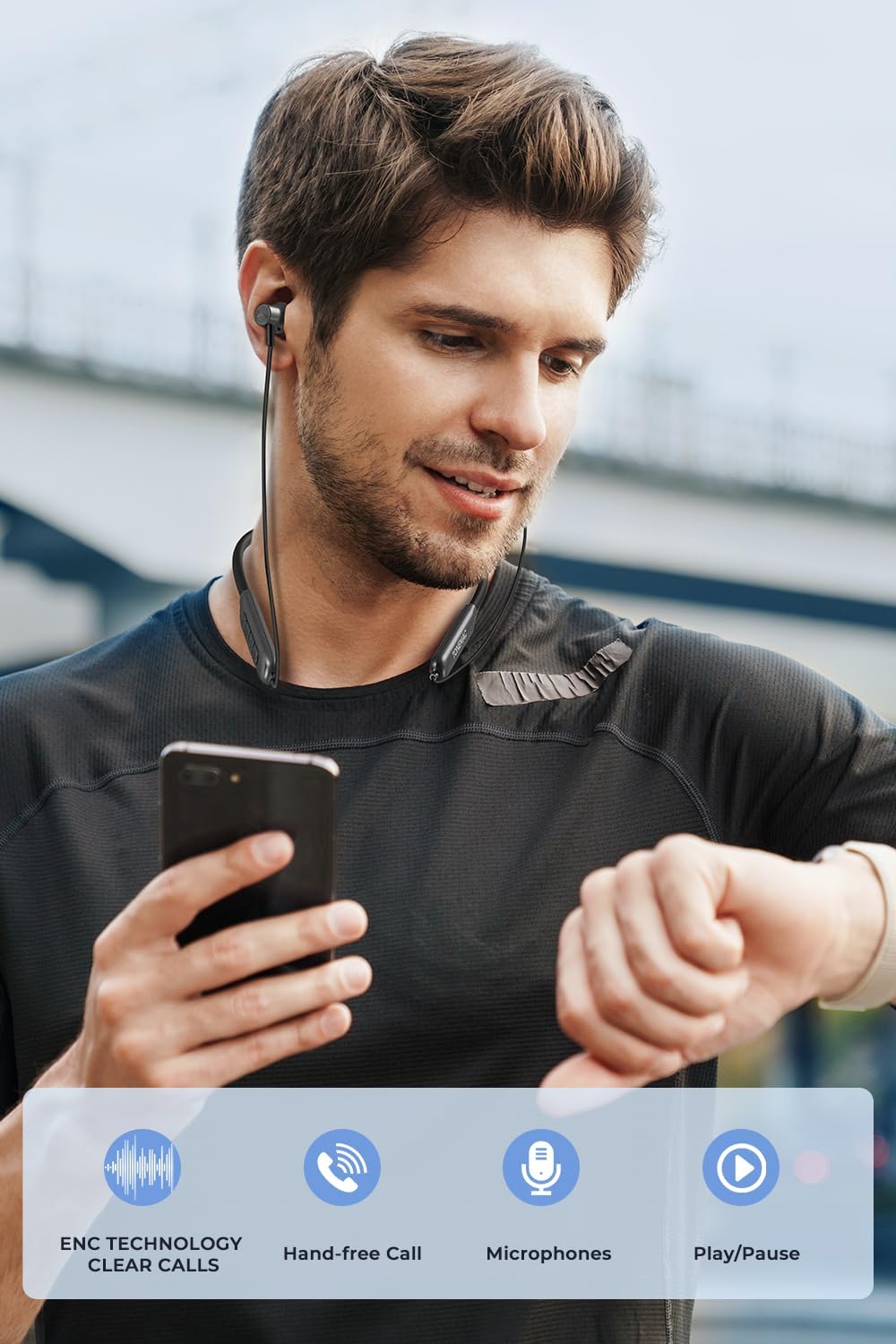 TONEMAC Auriculares Bluetooth – Auriculares inalámbricos N8 con banda magnética para el cuello  40 horas de tiempo de reproducción, IPX6 a prueba de