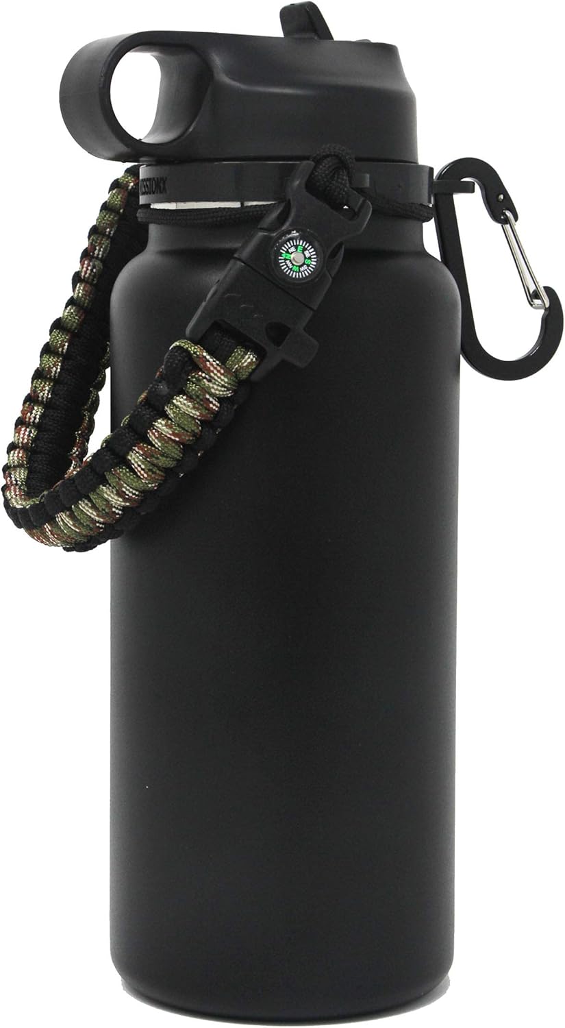 Mango Paracord 2.0 para botellas de agua de boca ancha Hydro Flask, también compatible con frasco de hierro, Simple Modern, Takeya, se adapta a 12