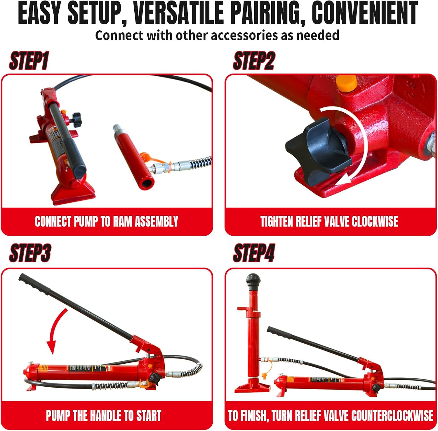 Torin – Cilindro hidráulico portátil de color rojo, kit de reparación estructural para automóvil con funda móvil, capacidad para 10 toneladas