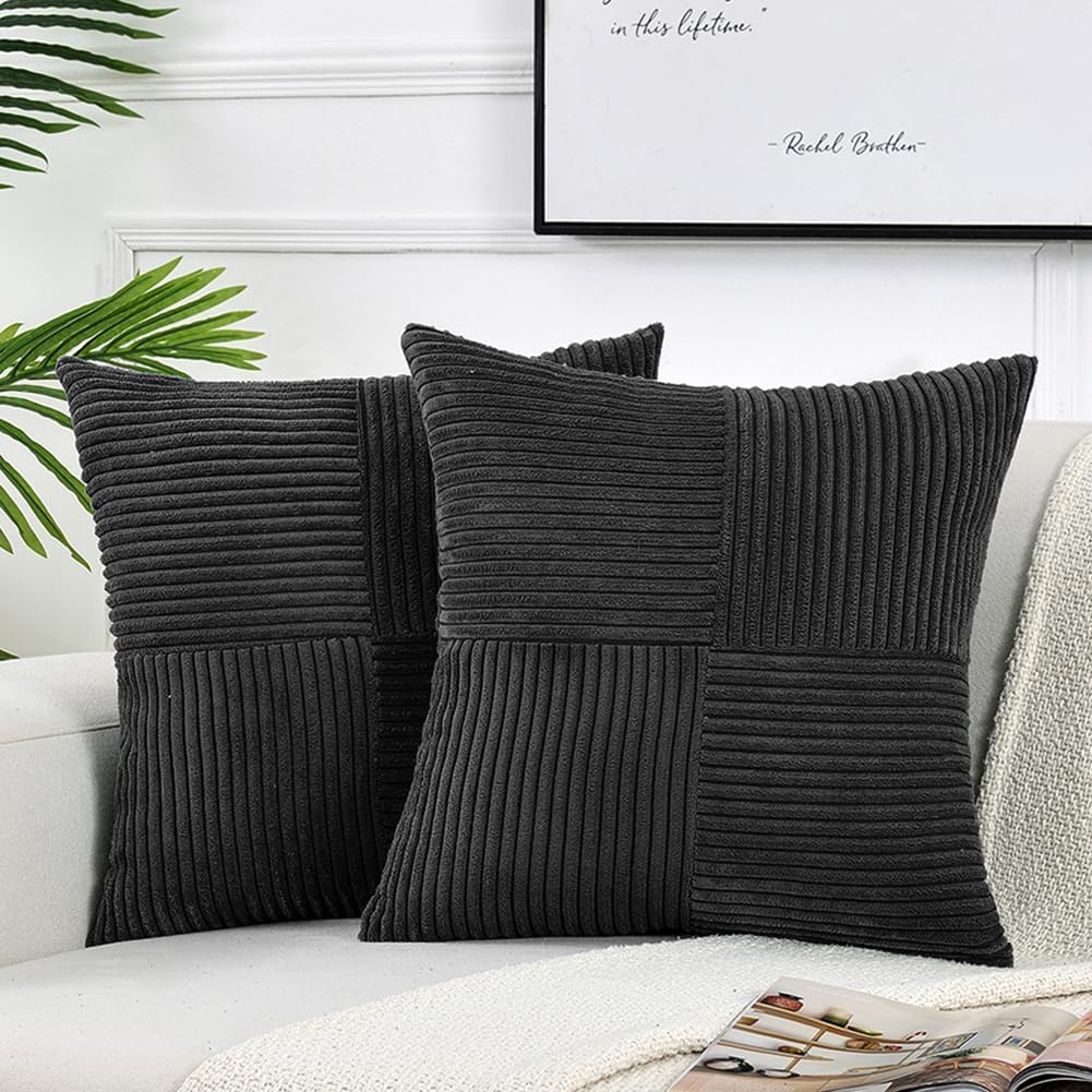 Fancy Homi Fundas de almohada decorativas negras de 16 x 16 pulgadas para sala de estar, sofá, cama, sillón, rústico, bohemio, decoración del hogar,