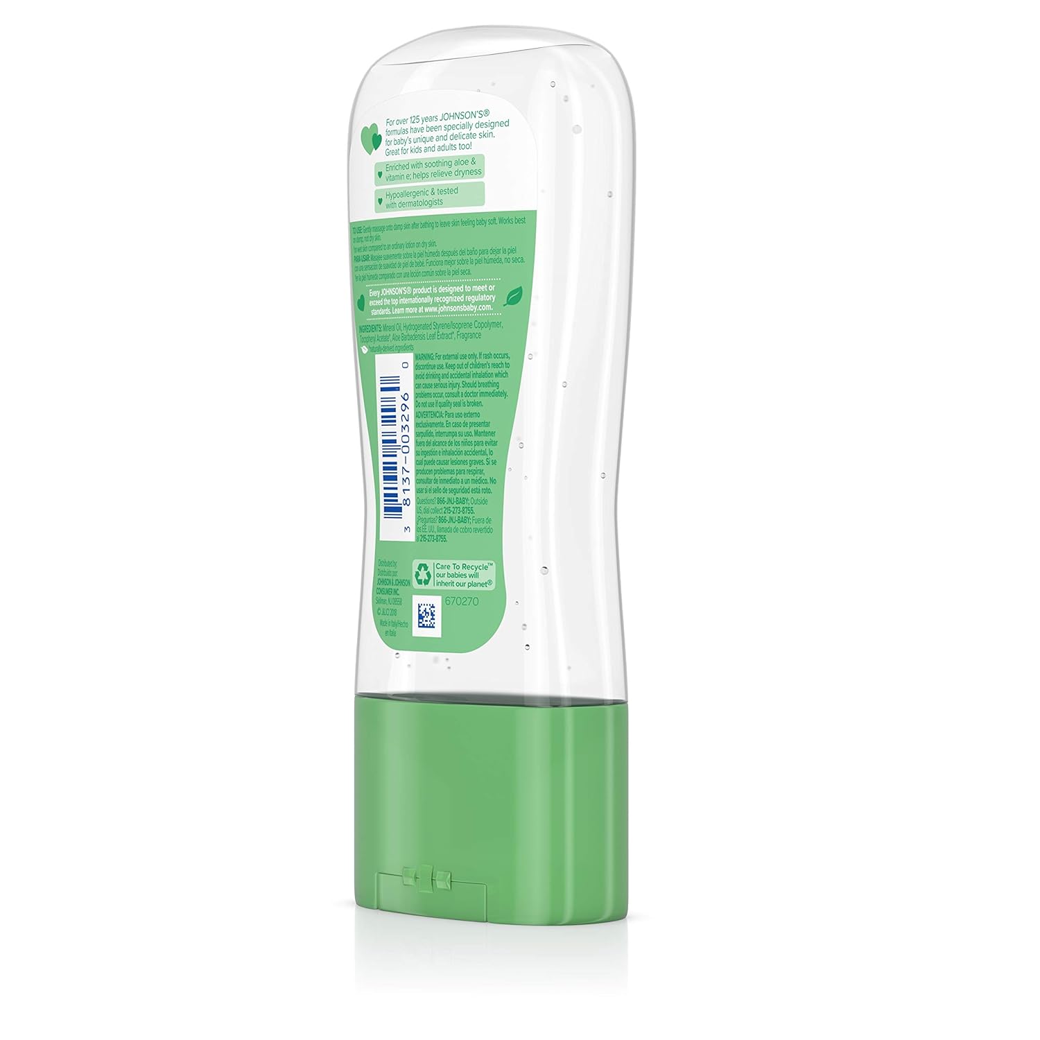 Johnson’s – Gel de aceite para bebés con aloe vera y vitamina E, Hypoaller genic y dermatológicamente probado para el cuidado de la piel del bebé,