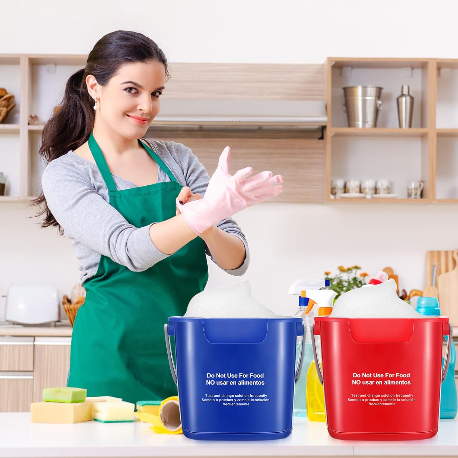 Roshtia 6 cubos de limpieza de 3 cuartos de galón, cubo cuadrado de desinfectante pequeño, cubo de detergente para el hogar, comercial, restaurante,