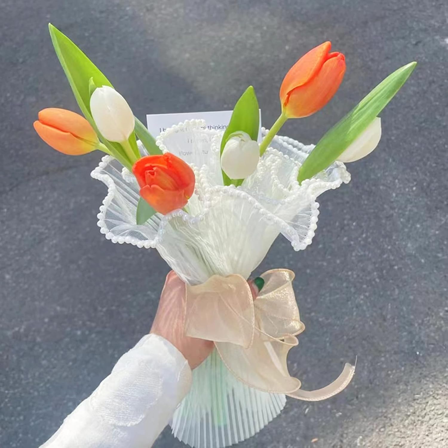 Banxidi Papel de regalo floral de hilo de volantes de estilo coreano, 1 rollo de suministros para floristería, papel de regalo para ramo de flores