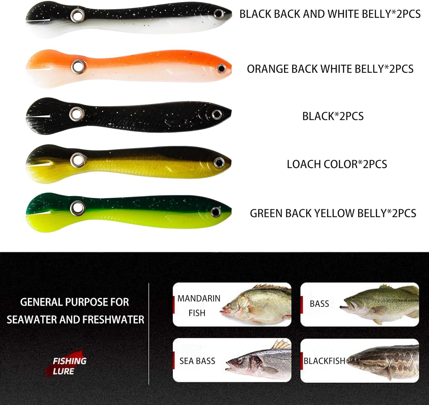 10 señuelos de pesca biónicos suaves, 3.94 pulgadas, para natación, lubina, mezcla de colores, simulación, locha, cebo suave, hundimiento lento,