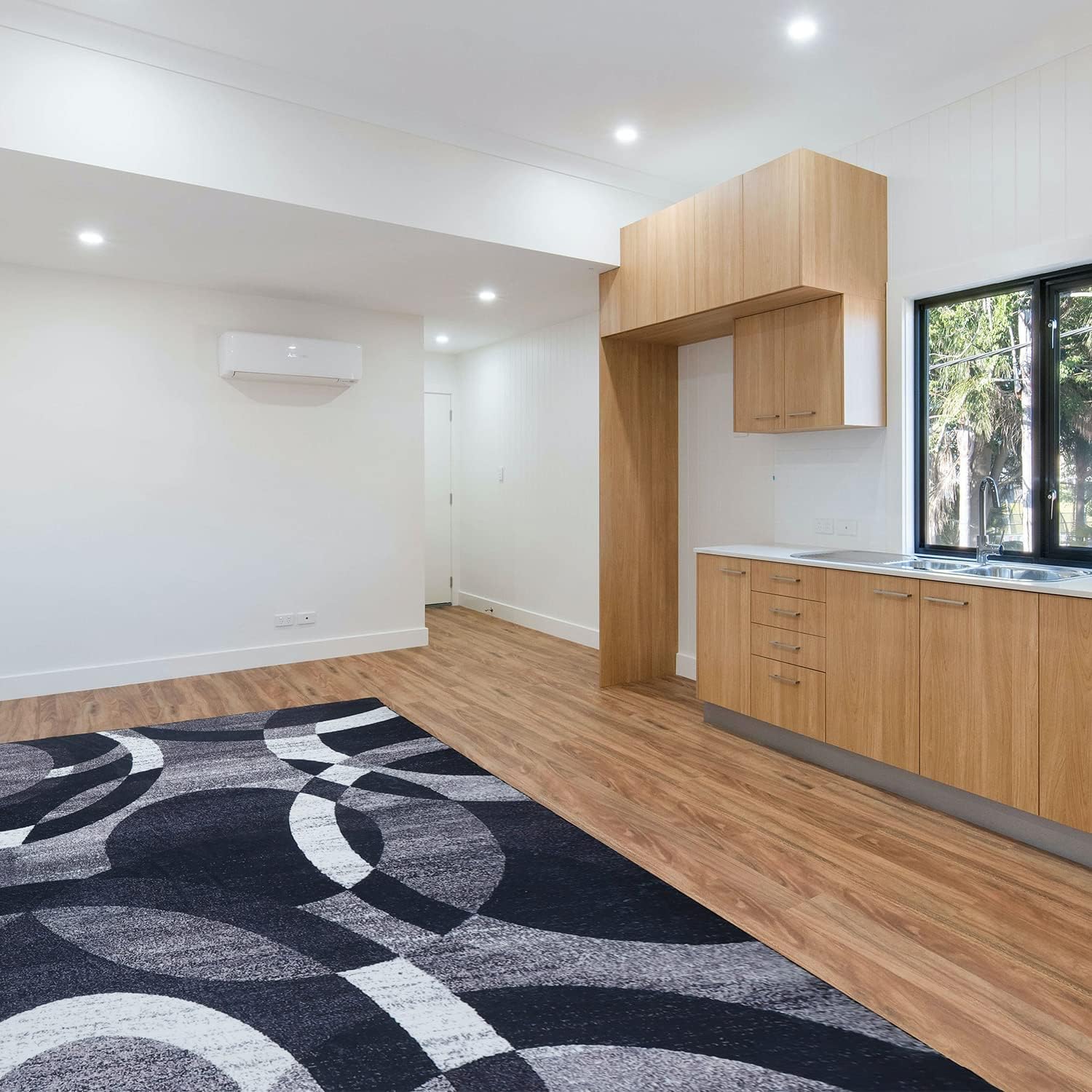 YUFANUHO Alfombra moderna de lana sintética suave de 4 x 6 pies, diseño de líneas de círculos abstractos, para sala de estar, dormitorio, lavable a