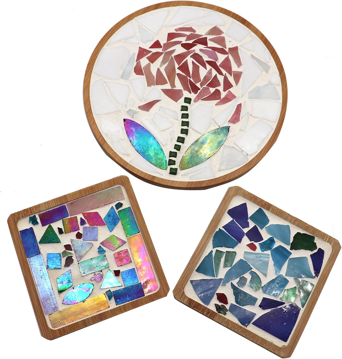 LITMIND Azulejos de mosaico de vidrio irregulares de la serie blanca para manualidades de arte, suministros de fabricación de mosaicos de 9 onzas,