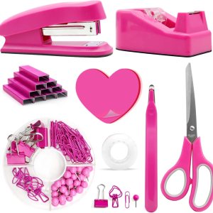 UPIHO – Suministros de oficina rosa intenso, accesorios de escritorio rosa intenso, juego de grapadora y dispensador de cinta para mujeres con UPIHO – Suministros de oficina rosa intenso, accesorios de escritorio rosa intenso, juego de grapadora y dispensador de cinta para mujeres con