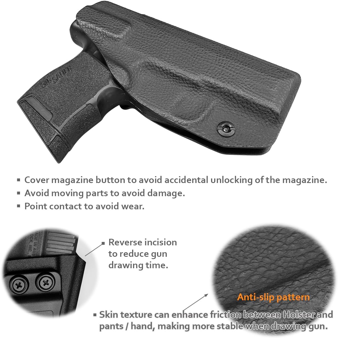 IWB Dermatoglyph Kydex Pistolas Compatible con Glock 19 Glock 17  Taurus G2C G3C  Smith & Wesson M&P Shield 0.354 in .40  M&P 0.354 in M2.0 4″4.25″