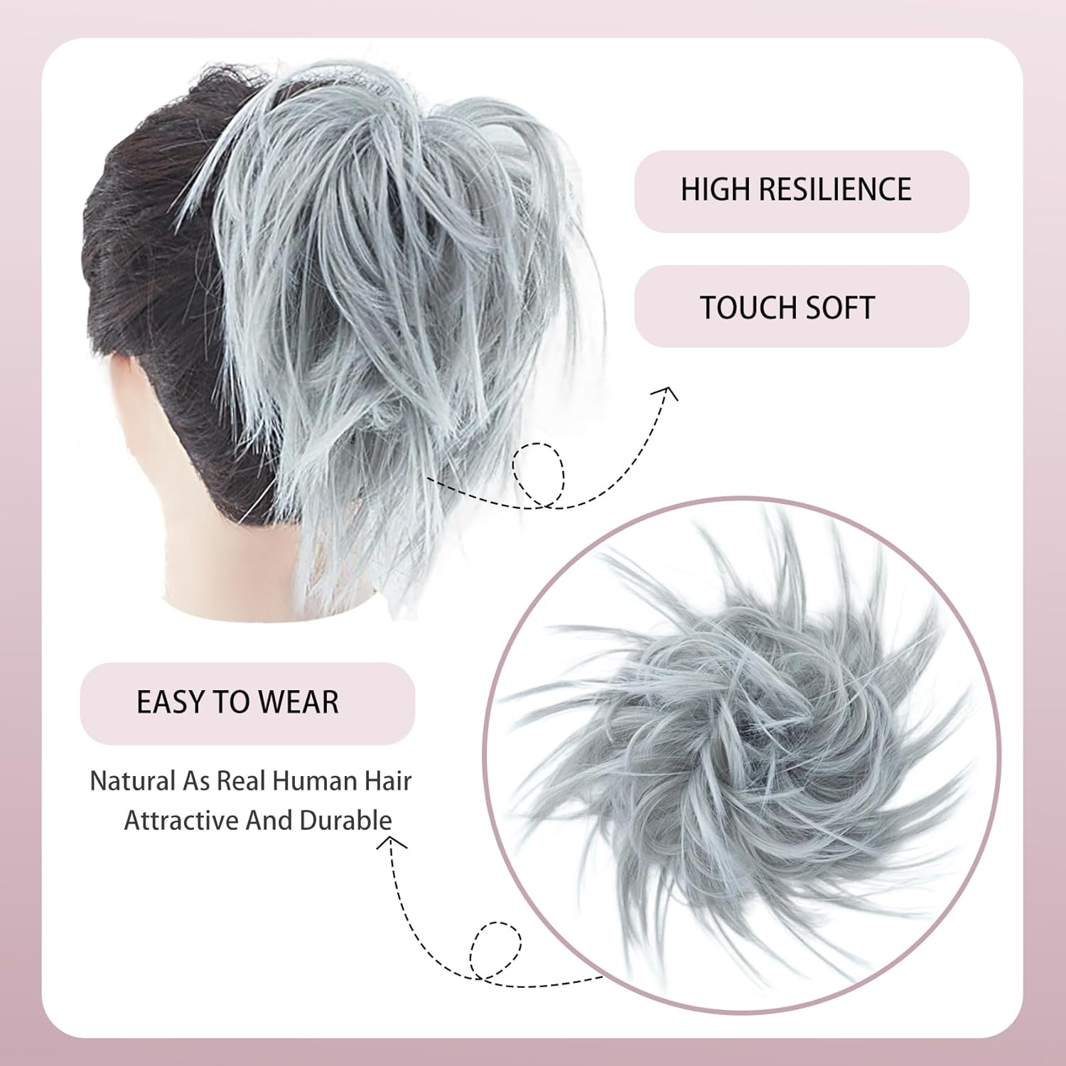 Lynclare Extensiones de cabello sintético ondulado y desordenado para mujer, extensiones de moño rizado y desordenado para mujer, extensiones de