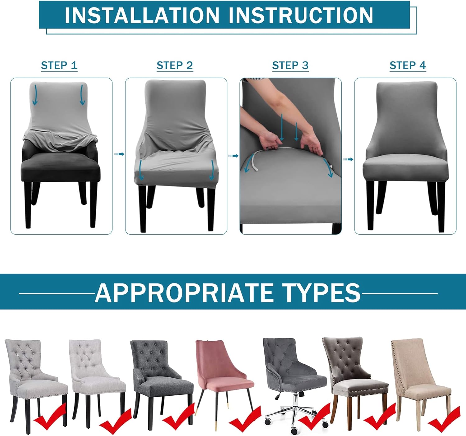 Liykimt Funda elástica para silla lateral con respaldo de ala, funda para silla de comedor con brazo, lavable tapizada para silla de comedor con