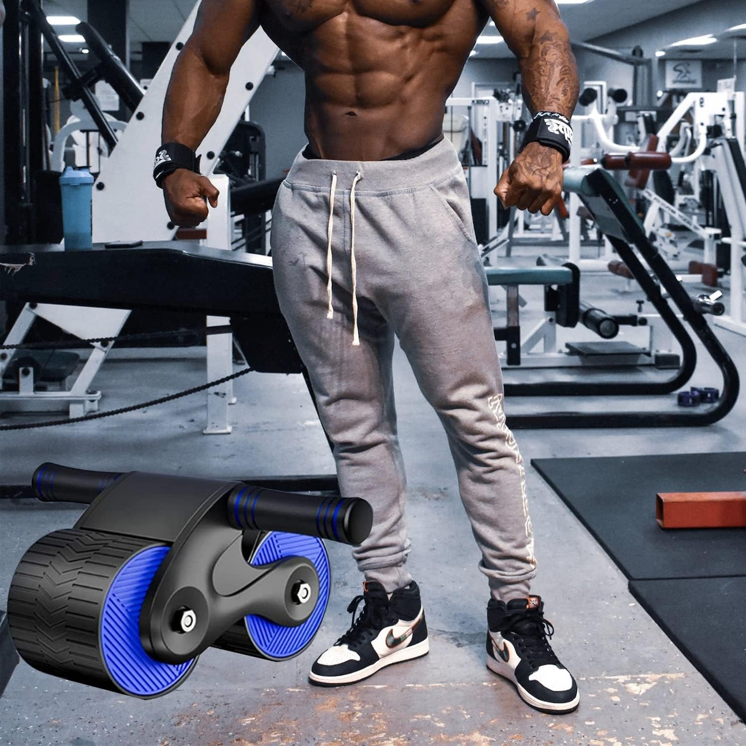 Rueda abdominal automática, 2023 nuevo rodillo ejercitador abdominal en casa con rodilleras, equipo de gimnasio en casa, entrenamiento abdominal,