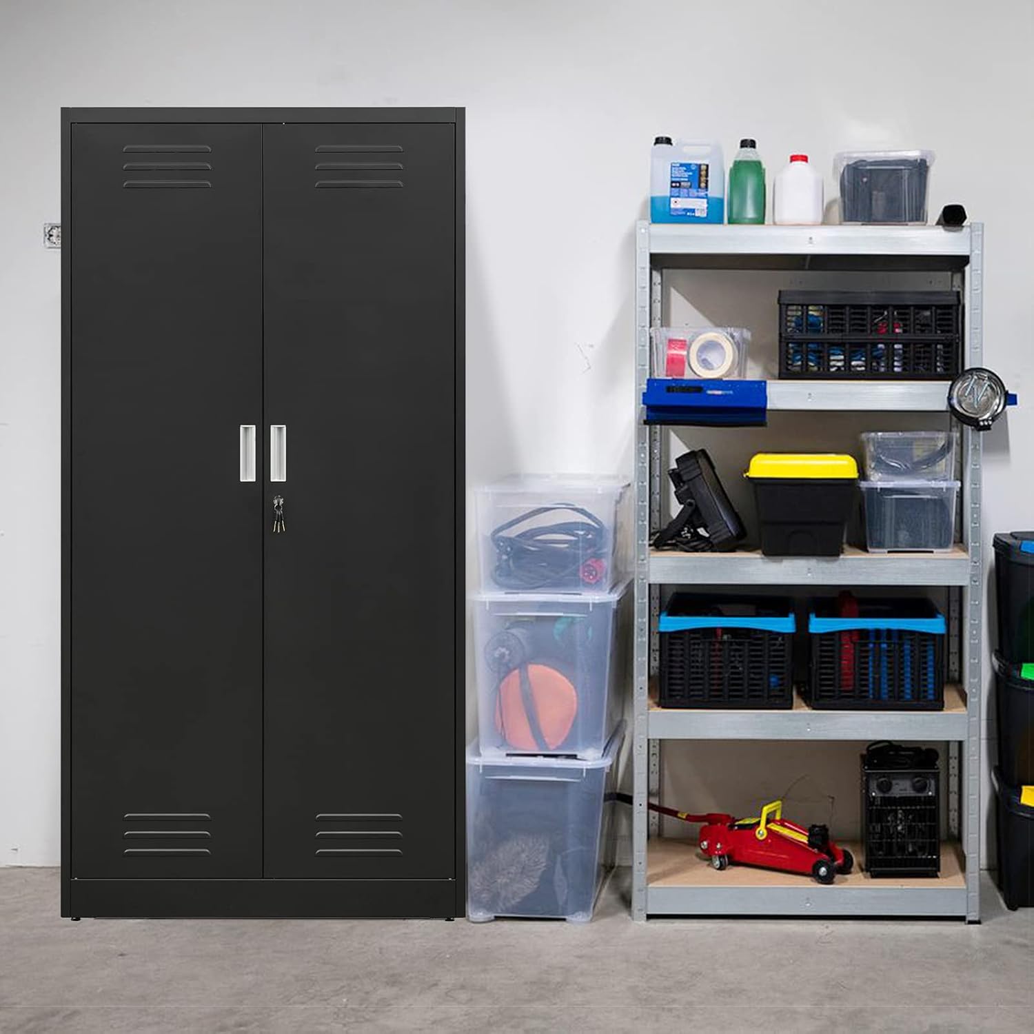 TaskStorz Armario de almacenamiento de metal de 71 pulgadas con puertas de bloqueo y estantes ajustables, gabinete SnapIt de acero, gabinete de