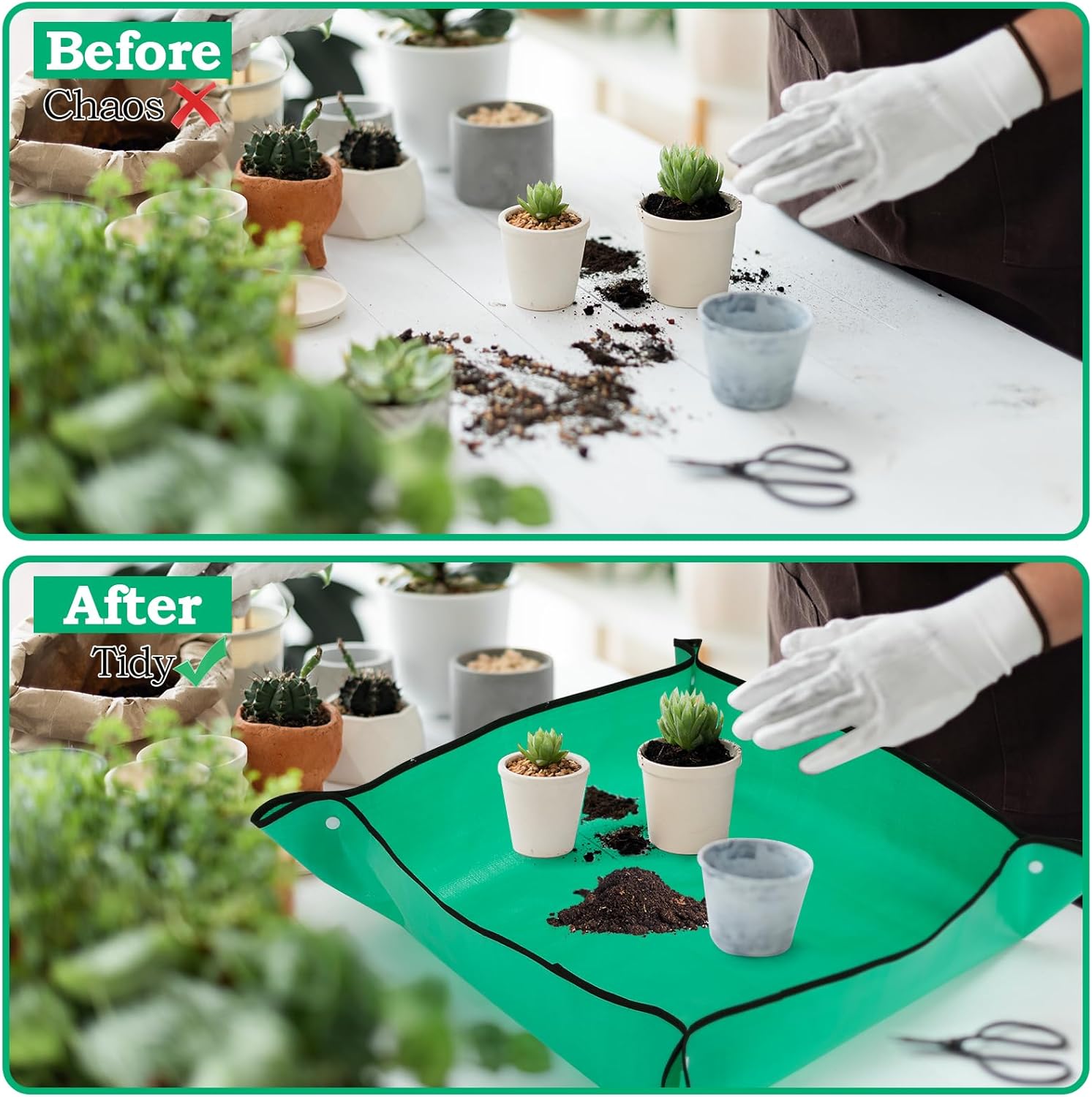 Tapete de trasplante para plantas de interior, tapete grande de 39 pulgadas y tapete de plantación pequeño de 26 pulgadas con accesorios para