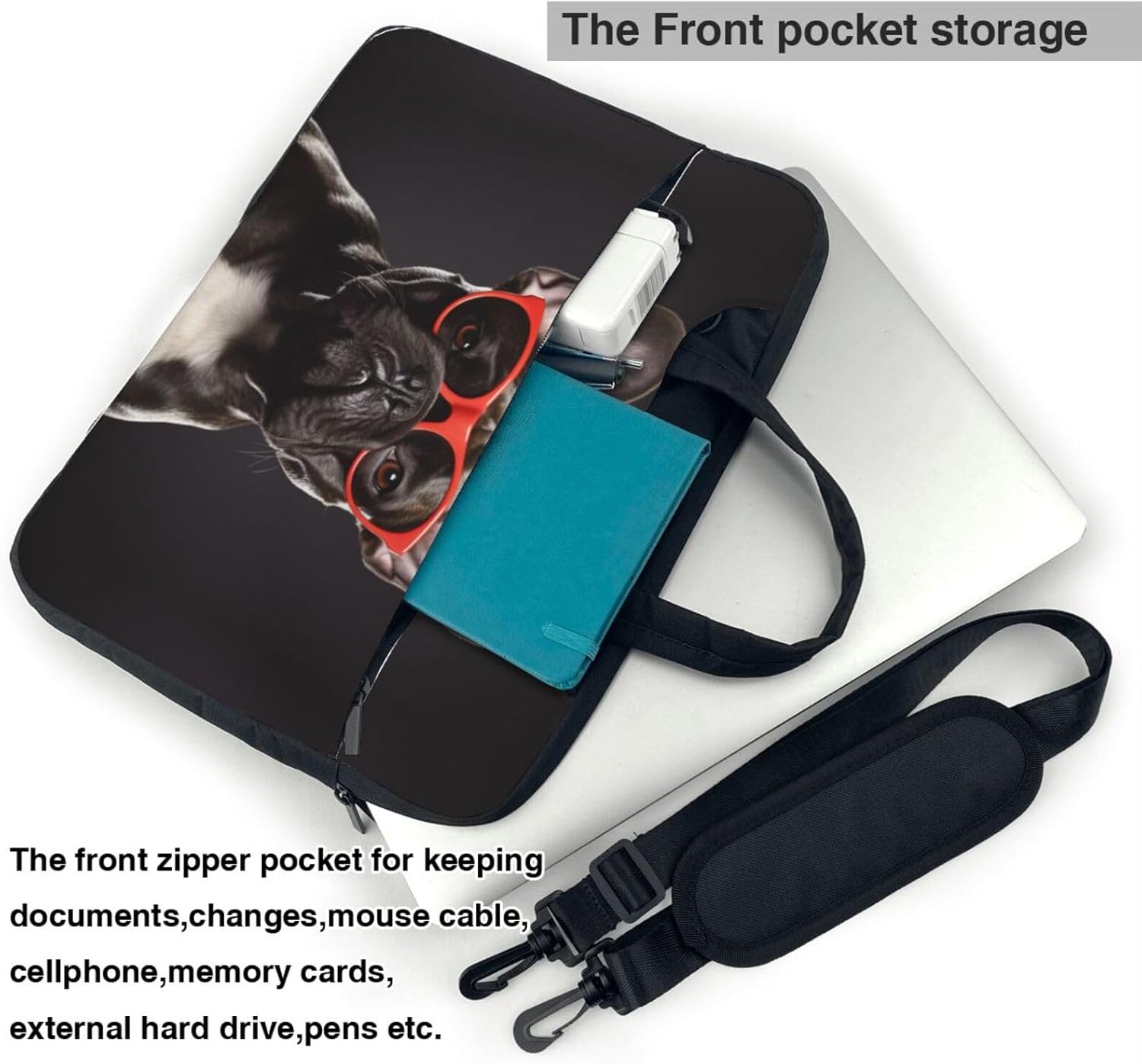 Bulldog Francés Bolsa para computadora portátil Slim Bolsa de hombro portátil Funda para computadora portátil para mujer y hombre