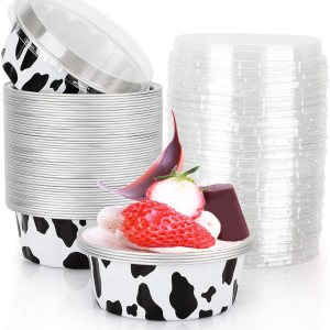 Beasea Paquete de 50 moldes desechables de 8 onzas con tapas, tazas de aluminio para hornear, tazas de papel de aluminio negro y blanco, tazas de Beasea Paquete de 50 moldes desechables de 8 onzas con tapas, tazas de aluminio para hornear, tazas de papel de aluminio negro y blanco, tazas de