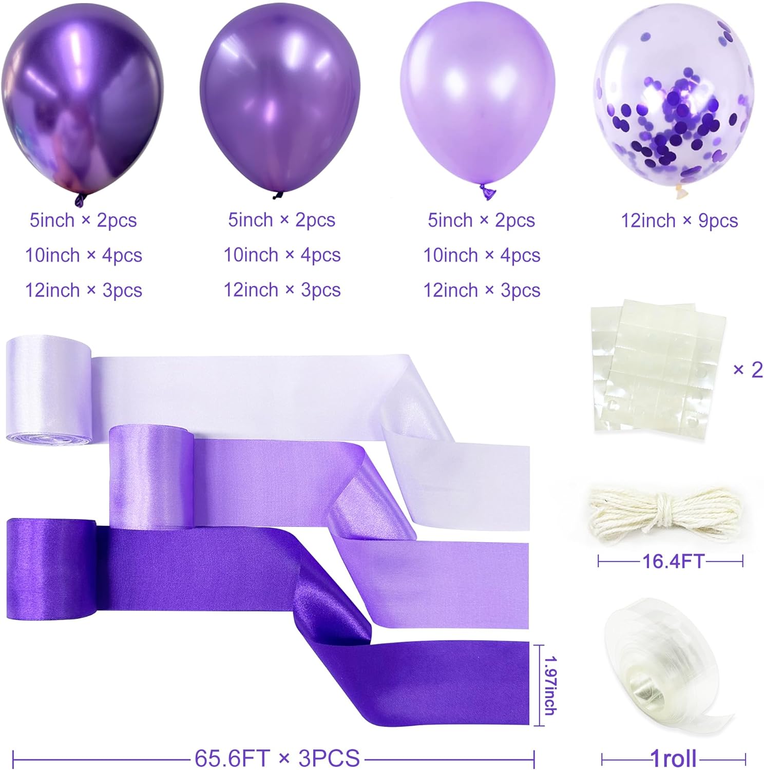 Decoraciones de fiesta moradas con cinta de lavanda para colgar, cortina de globos de serpentina, guirnalda de telón de fondo para despedida de