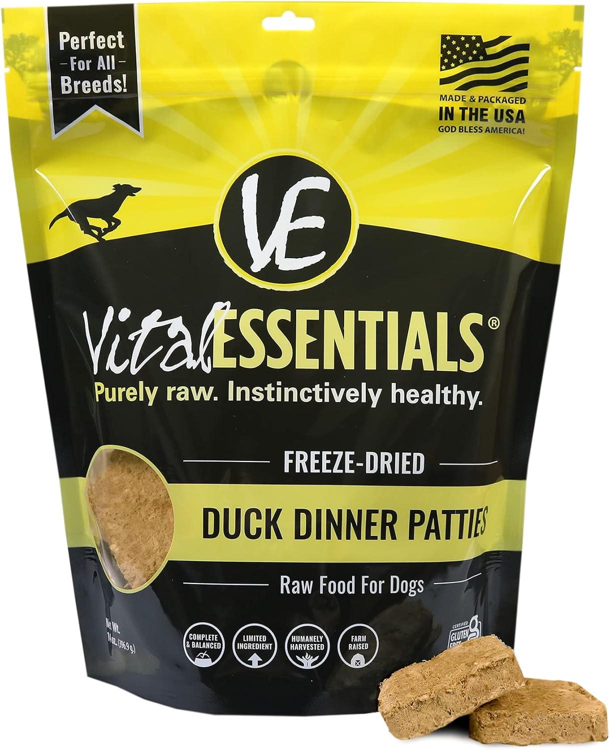 Vital Essentials Comida liofilizada para perros, cena de pato 14 oz