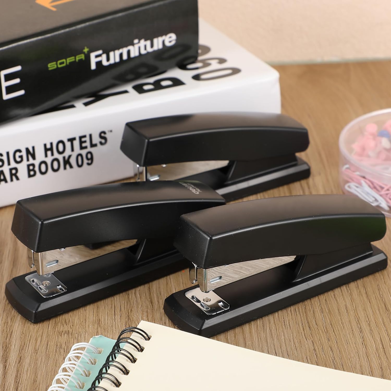 Qilery Engrapadora de escritorio a granel, 50 unidades, color negro, para la temporada escolar, suministros escolares, para oficina, capacidad de 25