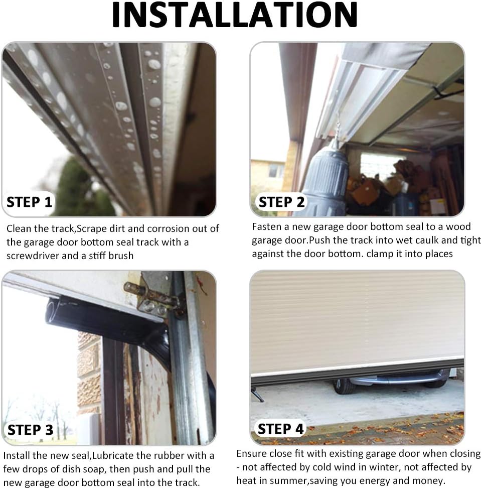 Sellos de goma inferior de goma para puerta de garaje con kit de base de retención de riel de aluminio preperforado, forma de U resistente + junta