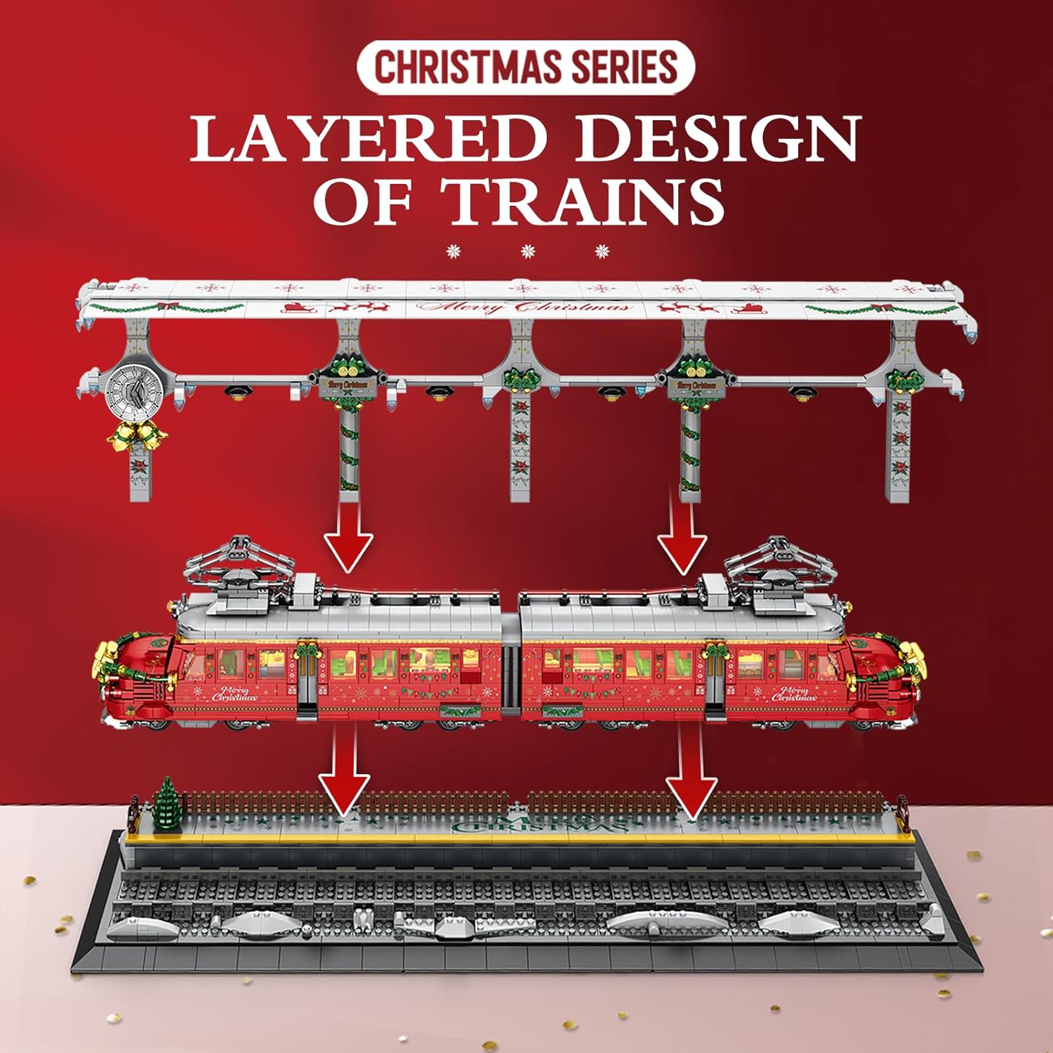 ZYLEGEN Kit de construcción de tren de Navidad con pista de tren, juego de tren de Navidad con muñeco de nieve, relleno de calcetines para niños,