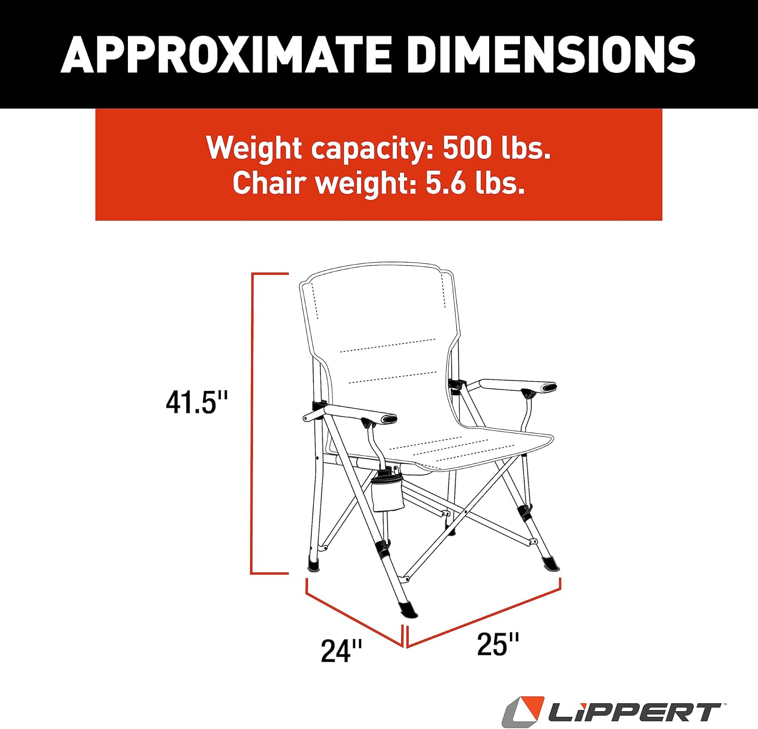 Lippert Scout Silla plegable para exteriores para camping, plegable, marco de tubo de acero, poliéster 600D, revestimiento de PVC resistente a los