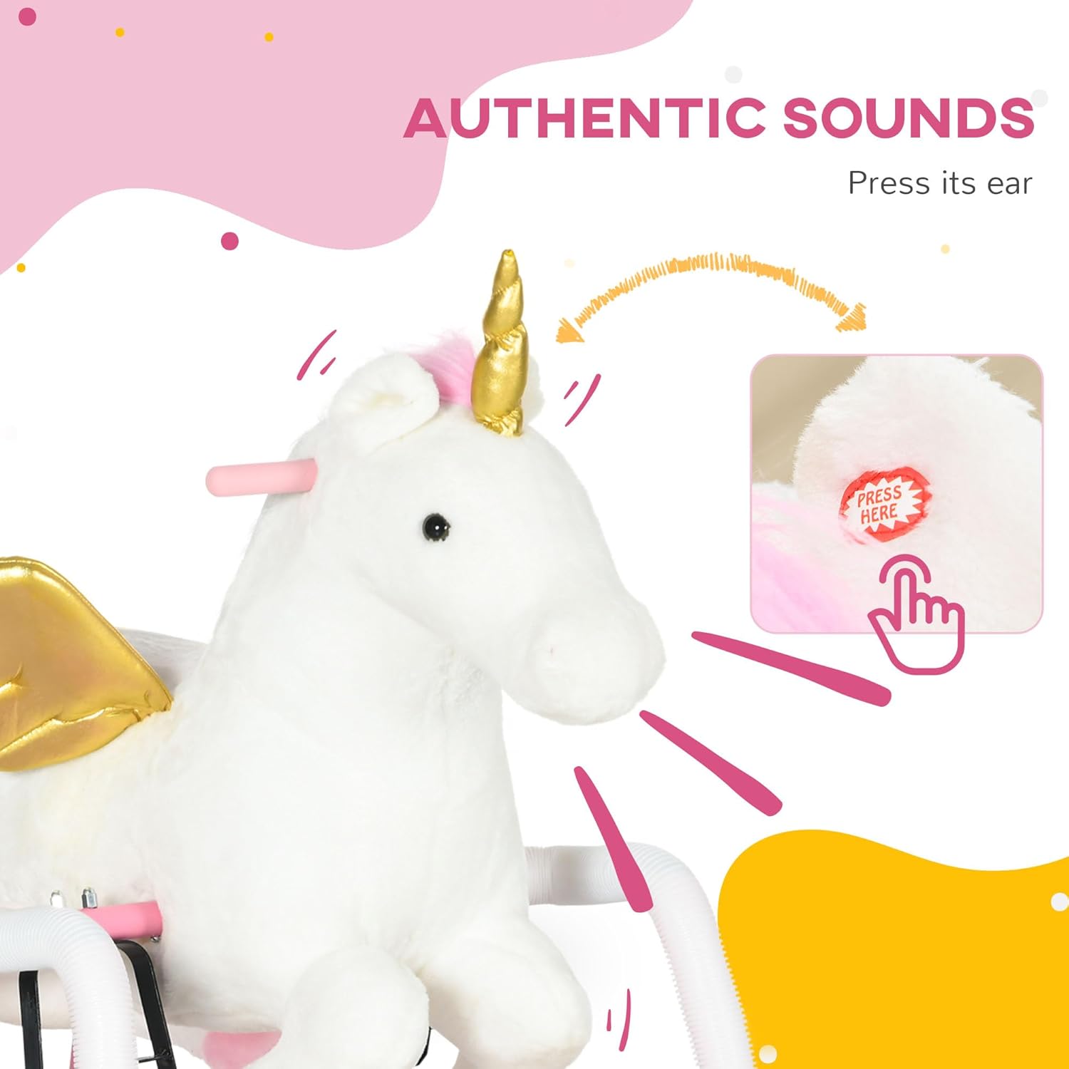 Qaba Caballo mecedor de primavera, para niños de 5 a 12 años, juguete con sonido, diseño de unicornio, rosa