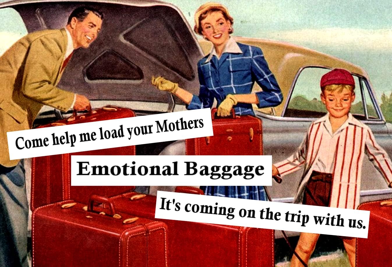 Help me load your Mothers Emotional Baggage It’s Coming on The Trip 2 x 3 pulgadas, refrigerador con imán para nevera, regalo de imagen vintage,