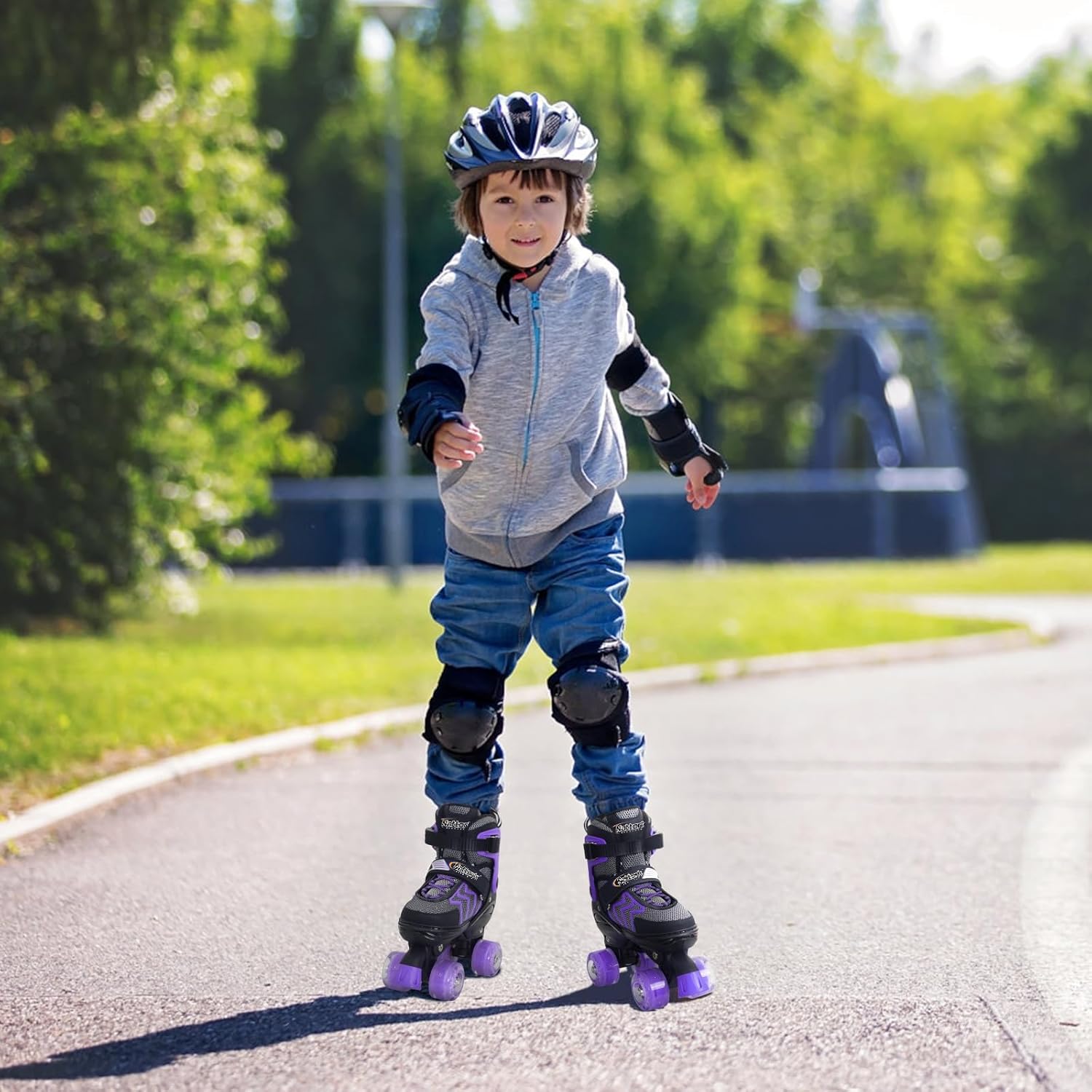 Nattork Patines de ruedas para niños y niñas, patines ajustables de 4 tamaños con ruedas iluminadas para adolescentes, principiantes, deportes al