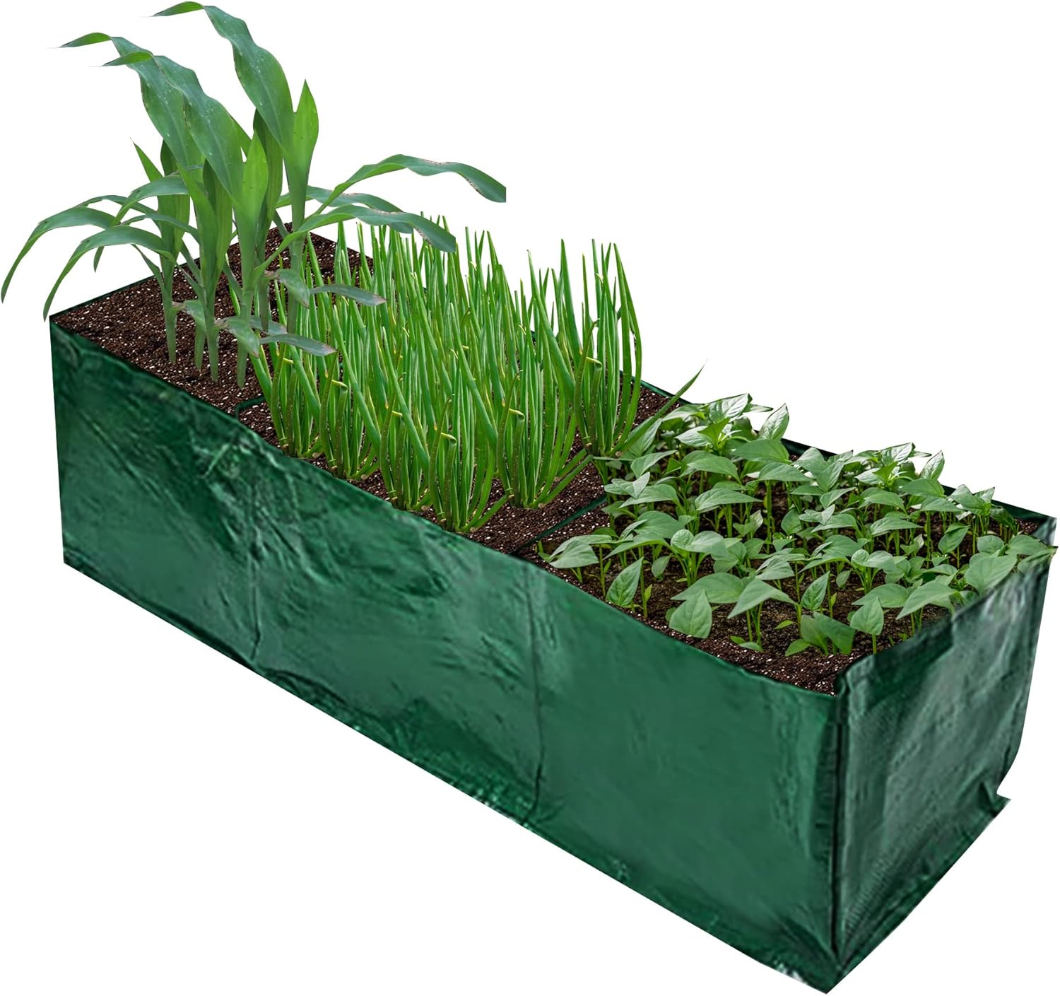 Cama de jardín elevada de tela, bolsas de cultivo de jardín con 3 rejillas divididas, macetas cuadradas de polietileno con agujeros de drenaje,