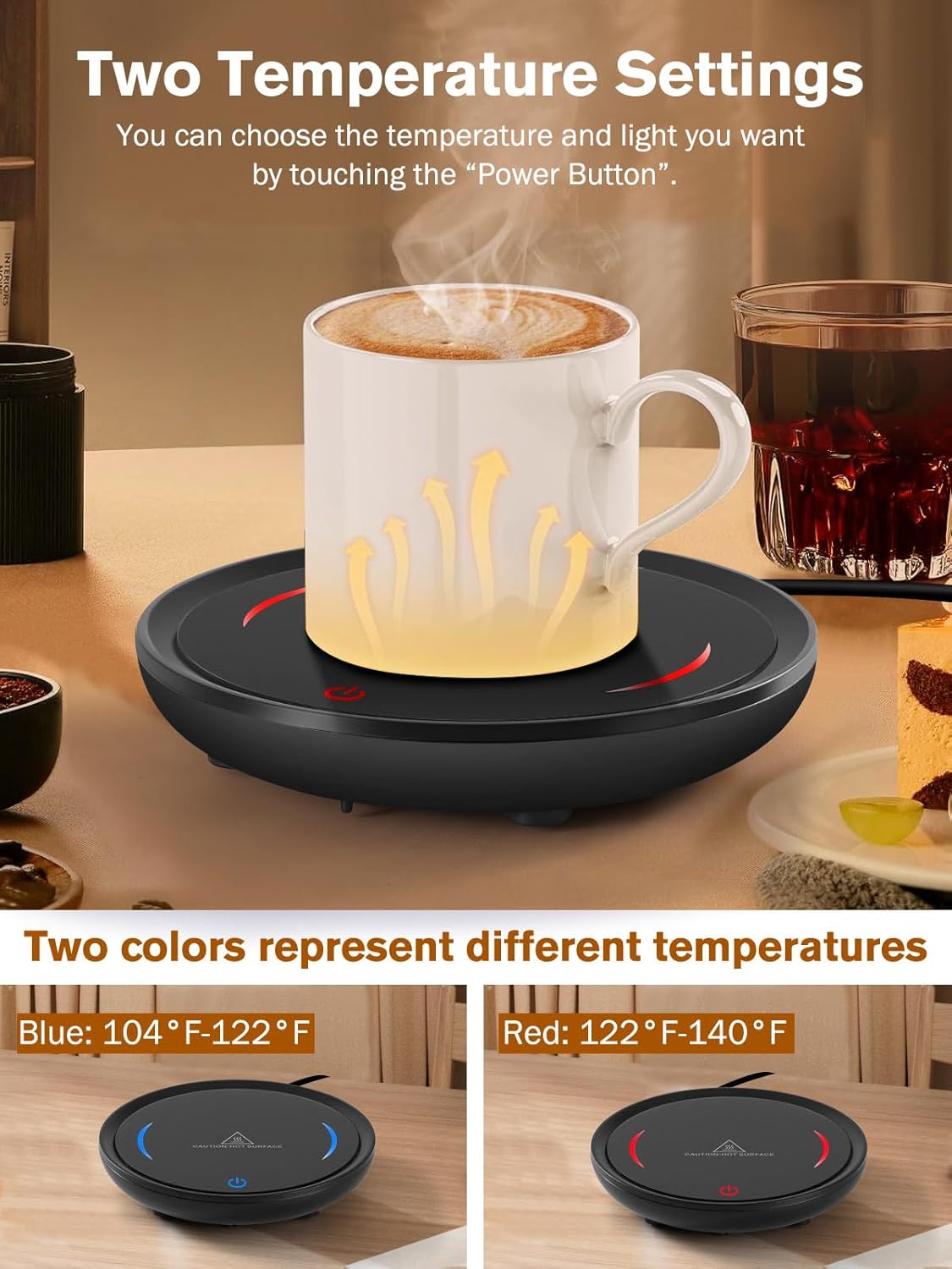 PUSEE Plato calentador de velas grande con 2 ajustes de temperatura, calentador de taza de café con apagado automático, calentador de cera de