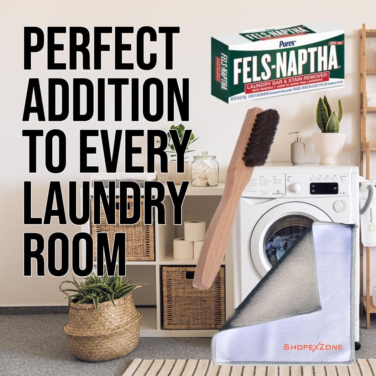 Fels Naptha – Paquete de barra de lavandería con cepillo removedor de manchas ShopexZone 2 en 1, toalla de limpieza de microfibra suave para la