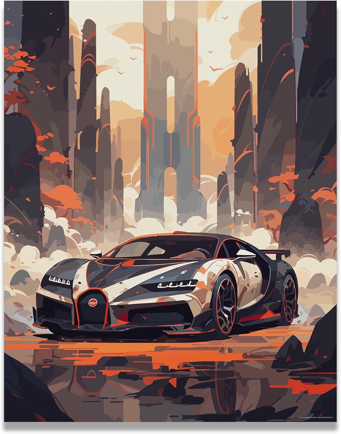 Inspirational Wall Art Co. – Elegante  Póster Bugatti Chiron – Póster de coche para habitación de niños – Decoración de pared del coche – Decoración