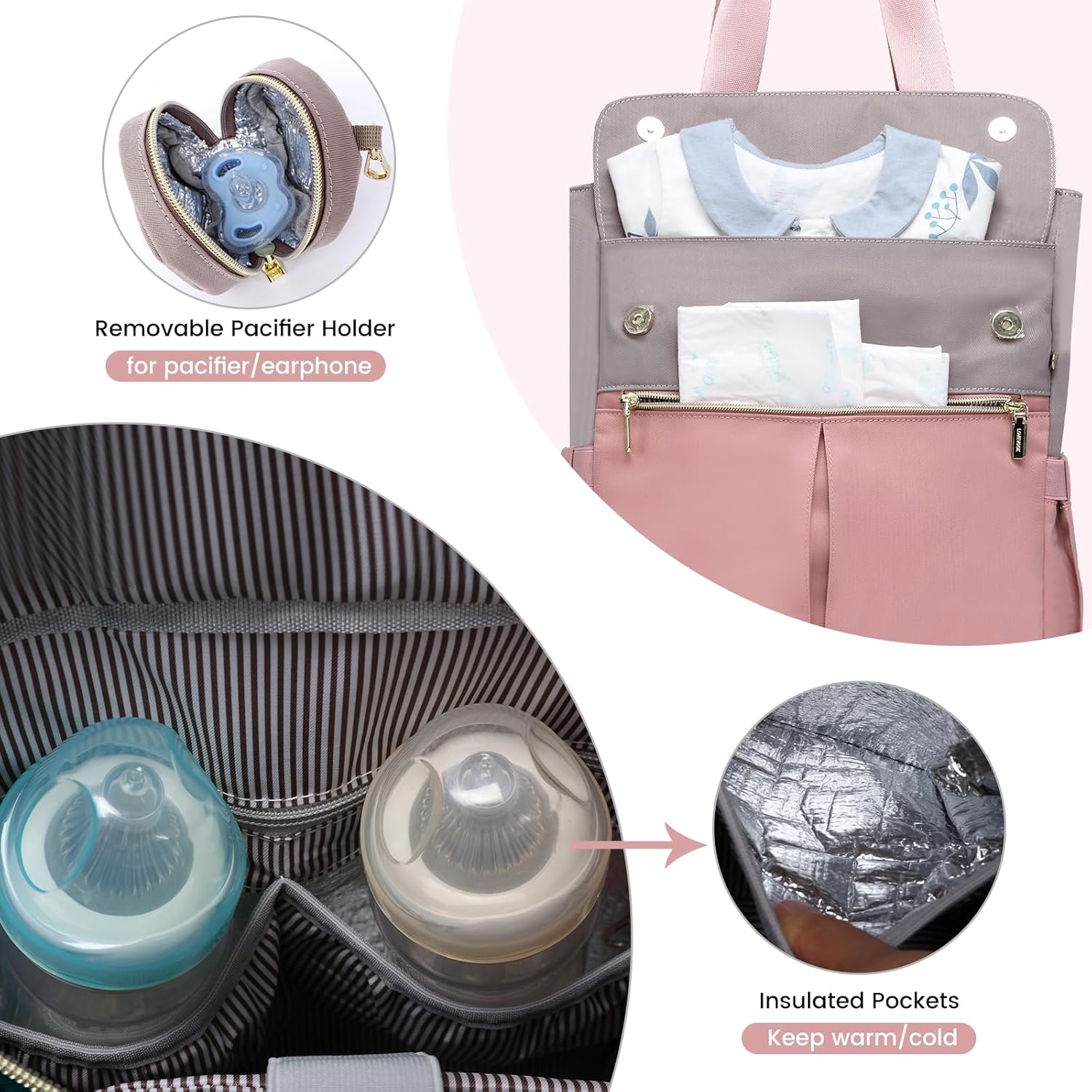 LOVEVOOK Mochila para pañales, bolsa de pañales con bolsillos aislados, bolsa de bebé para niñas y niños con cambiador, bolsa de pañales grande para